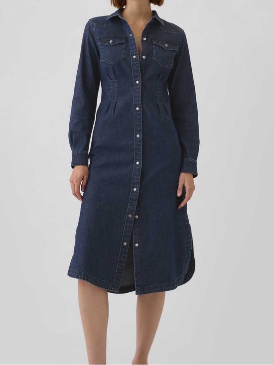 GAP Dresses & Skirts - Gap Western Pleated Denim Midi Dress Dark Wash Size Medium